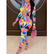 lovely Trendy Tie-dye Bandage Design Blue One-piec