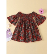 lovely Sweet Butterfly Print Red Girl Knee Length 