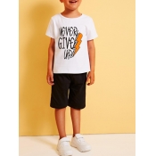 lovely Casual O Neck Letter Print White Boy T-shir