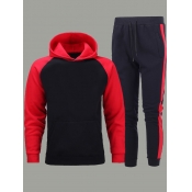 lovely Leisure Hooded Collar Patchwork Red Men Two