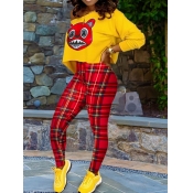 Lovely Casual Cartoon Print Yellow Plus Size Two-p