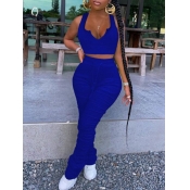 LW Sexy Fold Design Skinny Blue Two Piece Pants Se