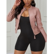 Lovely Trendy Zipper Design Pink Jacket