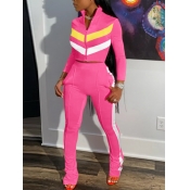 LW Sportswear Zipper Design Patchwork Pink Two Pie