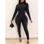 Lovely Sexy Patchwork See-through Black Plus Size 