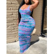 lovely Trendy U Neck Tie-dye Rose Red Maxi Plus Si