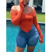 LW Sexy Dew Shoulder Asymmetrical Orange T-shirt