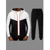 LW Sportswear Hooded Collar Zipper Design Patchwor