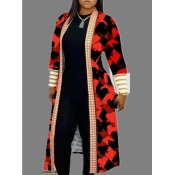 Lovely Casual Print Patchwork Red Cardigan