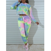 lovely Stylish Hooded Collar Tie Dye Multicolor Tw