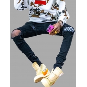 LW Street Broken Holes Patchwork Black Men Jeans