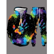 LW Men Splash-ink Kangaroo Pocket Tracksuit Set