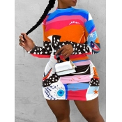 Lovely Plus Size Casual O Neck Print Multicolor Mi