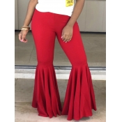 Lovely Casual Flounce Design Red Plus Size Pants