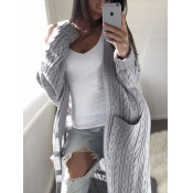 Lovely Casual Pocket Patched Grey Plus Size Coat