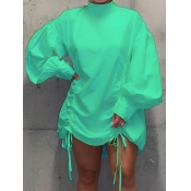 LW Casual Half A Turtleneck Fold Design Green Mini