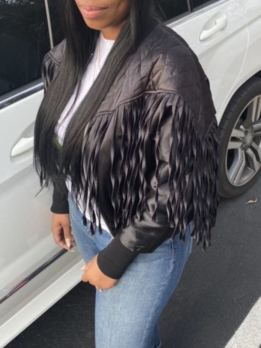 LW Zipper Tassel Design Denim Leather