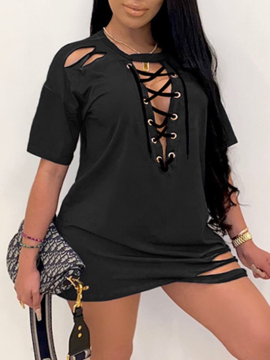 LW Plus Size Ripped Bandage Design Dress