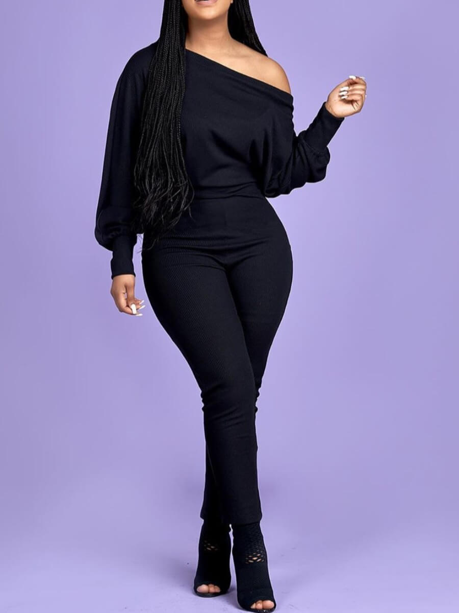 LW One Shouder Rib Knit Jumpsuit