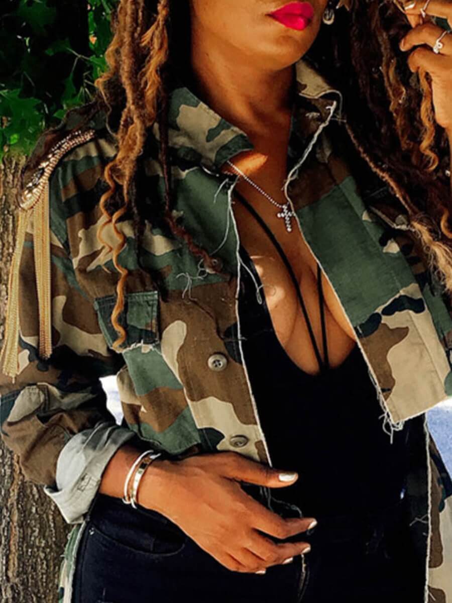 Lovely Leisure Camo Print Plus Size Coat