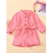 lovely Leisure Buttons Design Pink Girl One-piece 