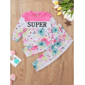 lovely Leisure O Neck Print Patchwork Pink Girl Tw