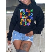 Lovely Leisure Hooded Collar Letter Print Black Ho