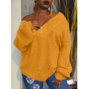 LW Chic V Neck Loose Yellow Sweater