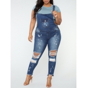 Lovely Stylish Broken Holes Baby Blue Denim One-pi