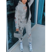 LW Hooded Collar Letter Print Pants Set