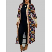 Lovely Casual Print Multicolor Long Plus Size Coat