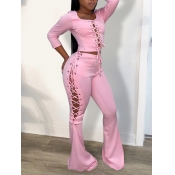 lovely Trendy Bandage Design Pink Two Piece Pants 