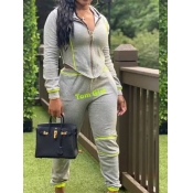 lovely Casual Hooded Collar Letter Print Grey Two 