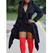 LW Hooded Collar Zipper Design Asymmetrical Long C