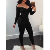 lovely Trendy Lace-up Black One-piece Jumpsuit