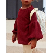 lovely Trendy O Neck Puffed Sleeves Wine Red Girl 