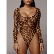 lovely Sexy U Neck Leopard Print Bodysuit