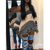 Lovely Casual Color-lump Patchwork Khaki Sweaters