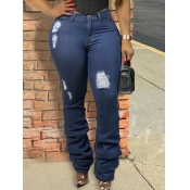 Lovely Trendy Broken Holes Heap Deep Blue Jeans