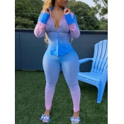 Lovely Trendy Turndown Collar Tie-dye Blue Two Pie