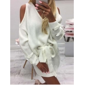 lovely Sexy V Neck Hollow-out White Mini Dress