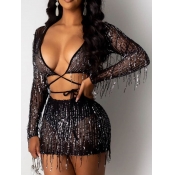 LW SXY Tassel Design Black Two-piece Skirt Set