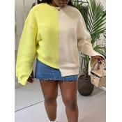 lovely Street O Neck Patchwork Yellow Hoodie
