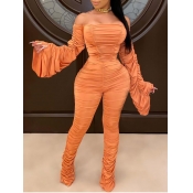 LW Off The Shoulder Ruched Flared Jumpsuit