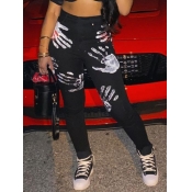 lovely Street Print Skinny Black Pants