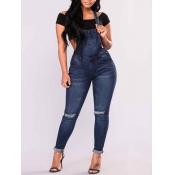 Lovely Street Broken Holes Deep Blue Denim One-pie