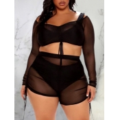 lovely Sexy See-through Black Plus Size Loungewear
