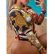 LW Turndown Collar Tribal Print Bodysuit