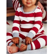 Lovely Trendy O Neck Striped Red Boy Two-piece Pan
