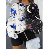 lovely Casual O Neck Print Patchwork White Plus Si